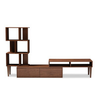 Baxton Studio FP-6784-Walnut-TV Haversham Retro Modern TV Stand Entertainment Center and Display Unit